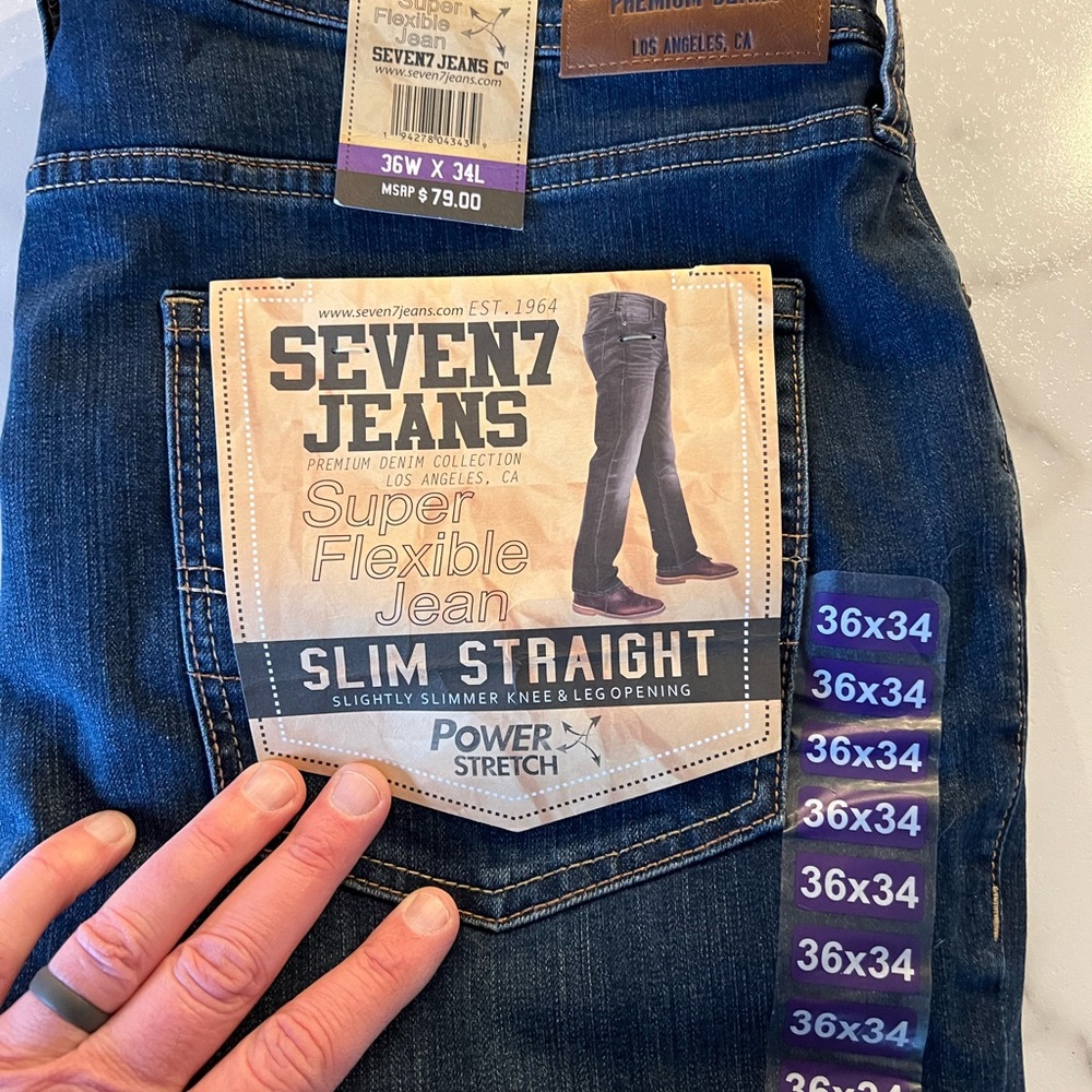 Men’s Seven Slim Straight Jeans 36 Waist 34 Inseam New with Tags